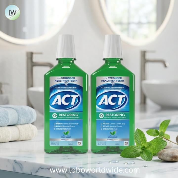 ACT Restoring Zero Alcohol Fluoride Mouthwash 33.8 fl. oz. Strengthens Tooth Enamel, Mint Burst