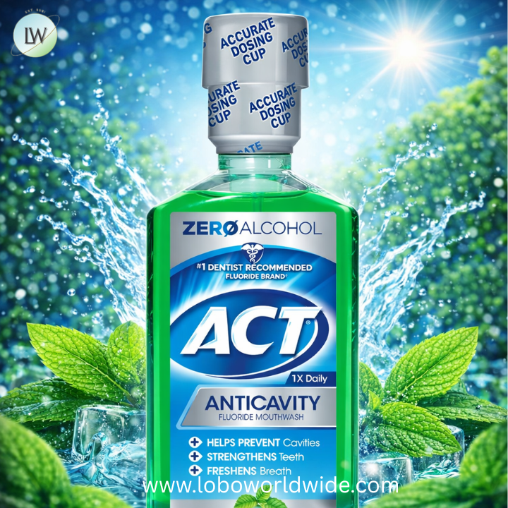 ACT Anticavity Zero Alcohol Fluoride Mouthwash 18 fl. oz. Cinnamon & Mint Flavors with Accurate Dosing Cups