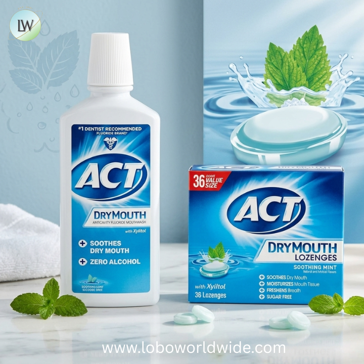 ACT Dry Mouth Anticavity Zero Alcohol Fluoride Mouthwash (33.8 fl oz) & ACT Dry Mouth Lozenges with Xylitol (36 Count)
