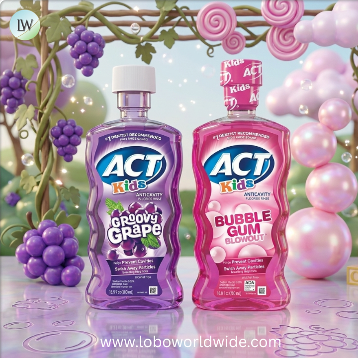ACT Kids Anticavity Fluoride Rinse Groovy Grape 16.9 fl. oz. & Bubble Gum Blowout 16.9 fl. oz. Bundle