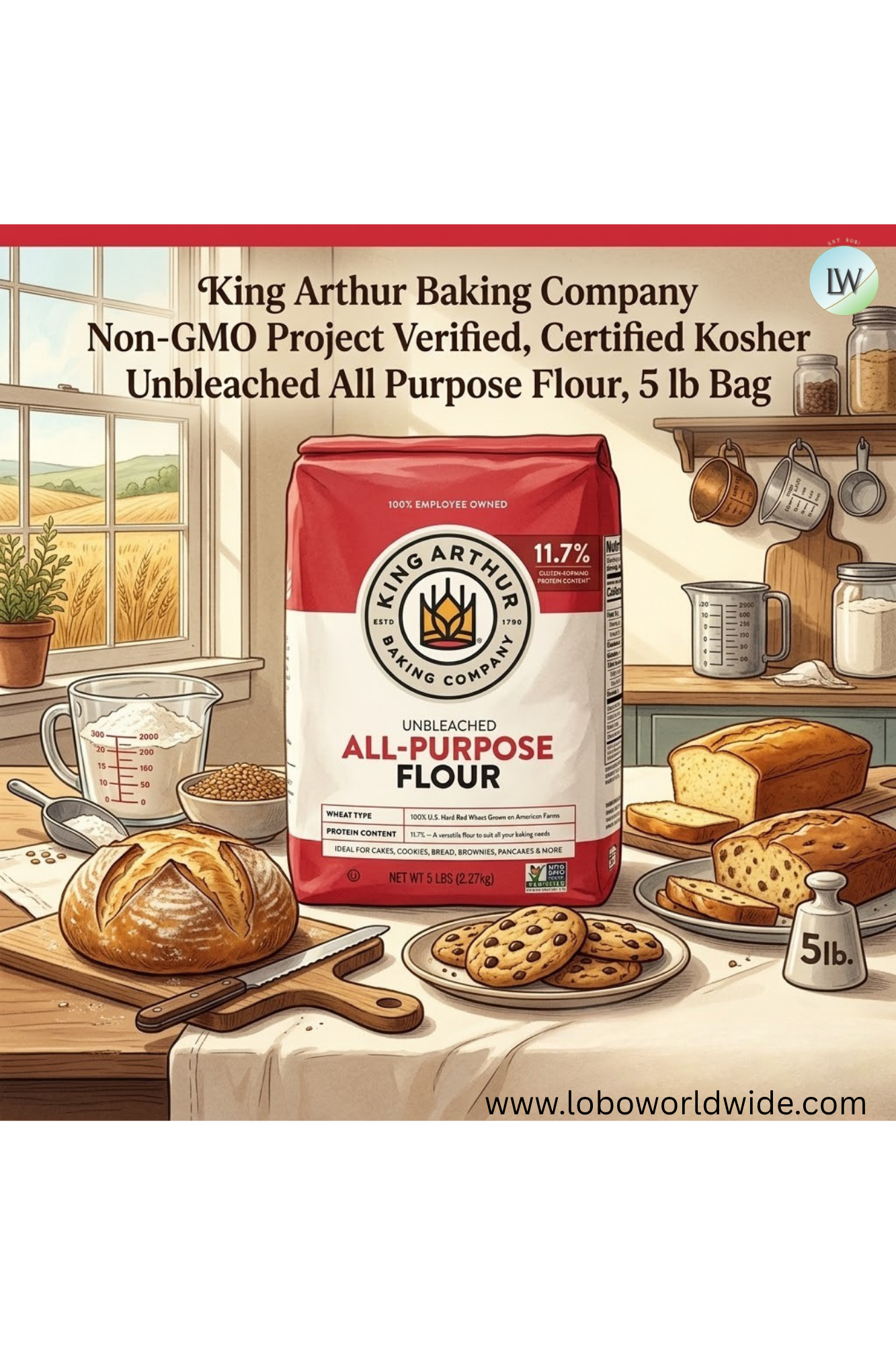King Arthur Baking Company Unbleached All Purpose Flour, 5 lb.