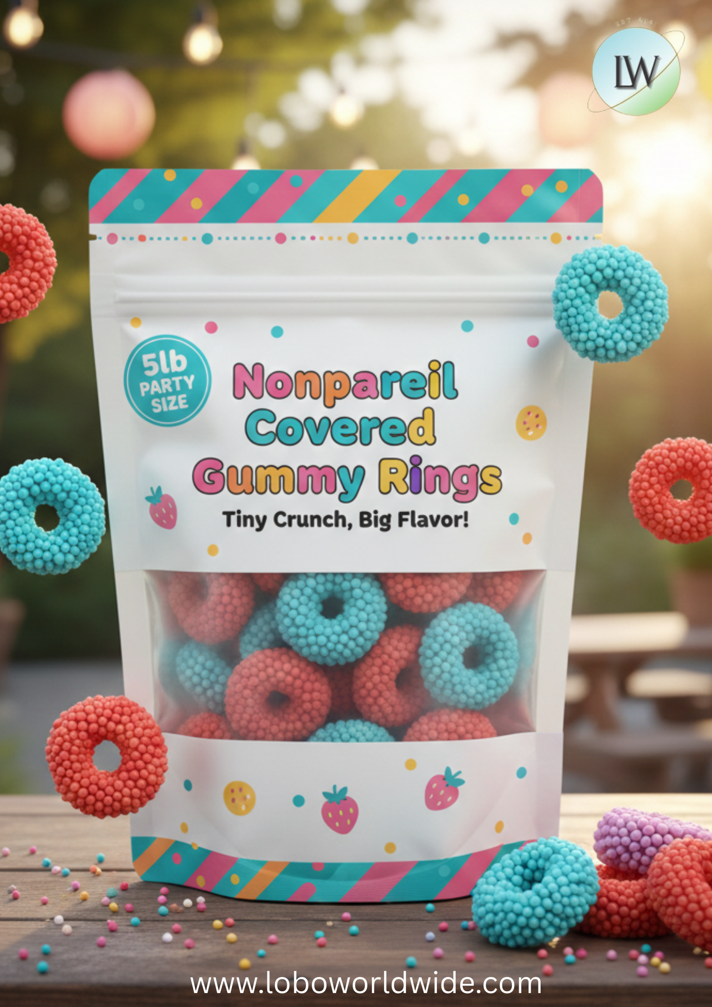 Nonpareil Covered Gummy Rings(Various Sizes)