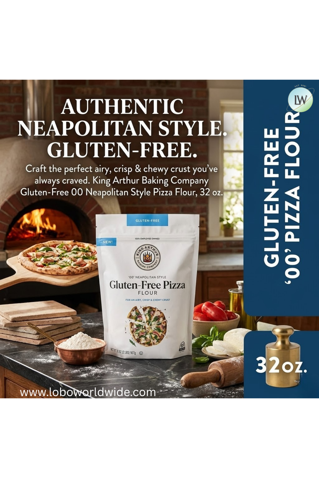 King Arthur Baking Company Gluten-Free 00 Neapolitan Style Pizza Flour, 32 oz.