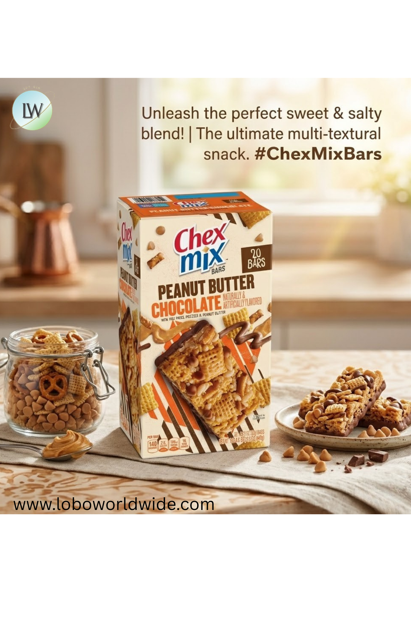 Chex Mix Peanut Butter Chocolate Treat Bars, (Pack of 20)