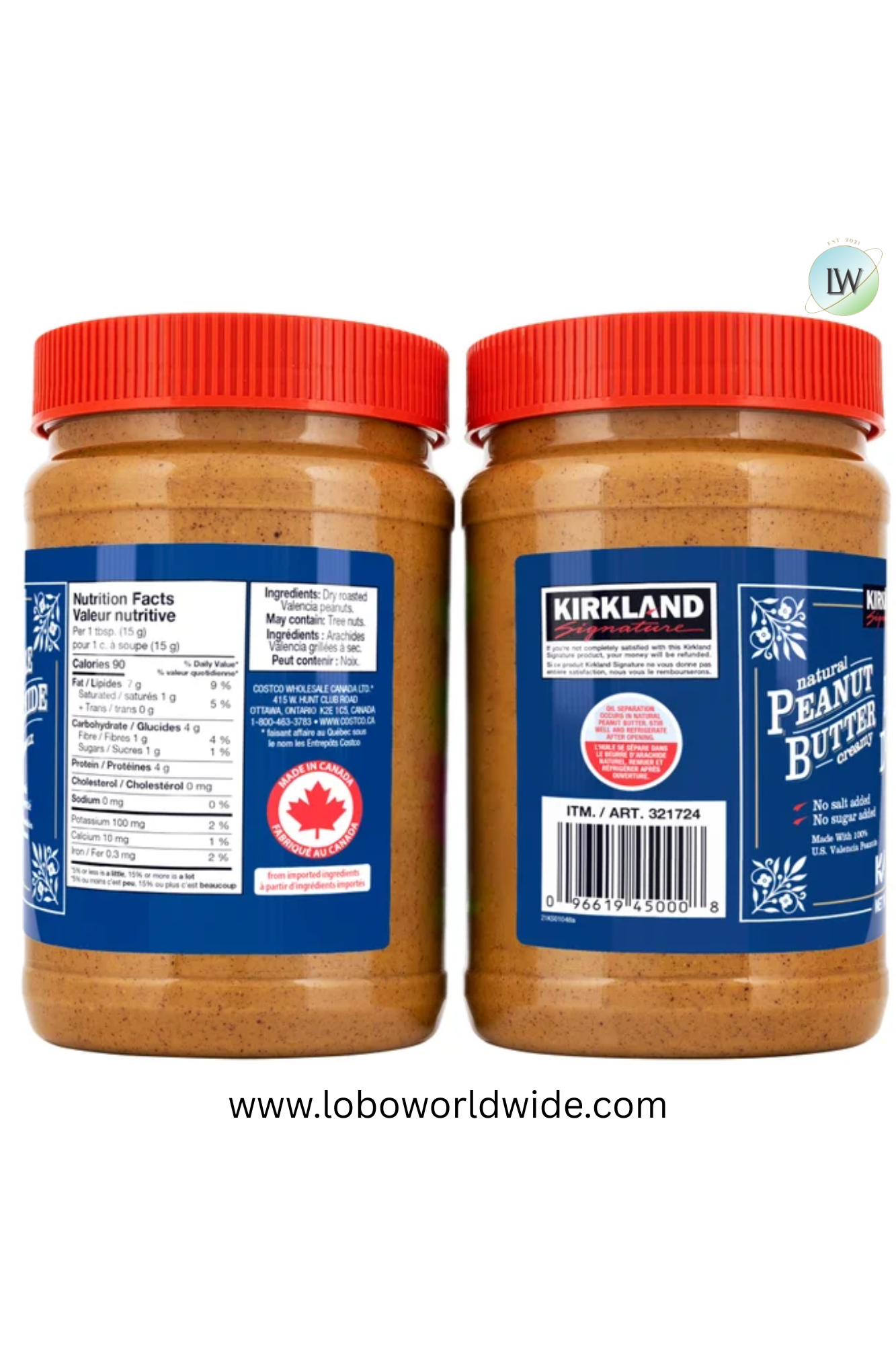 "Kirkland Signature Natural Creamy Peanut Butter, 1 kg, (Pack of 2) "