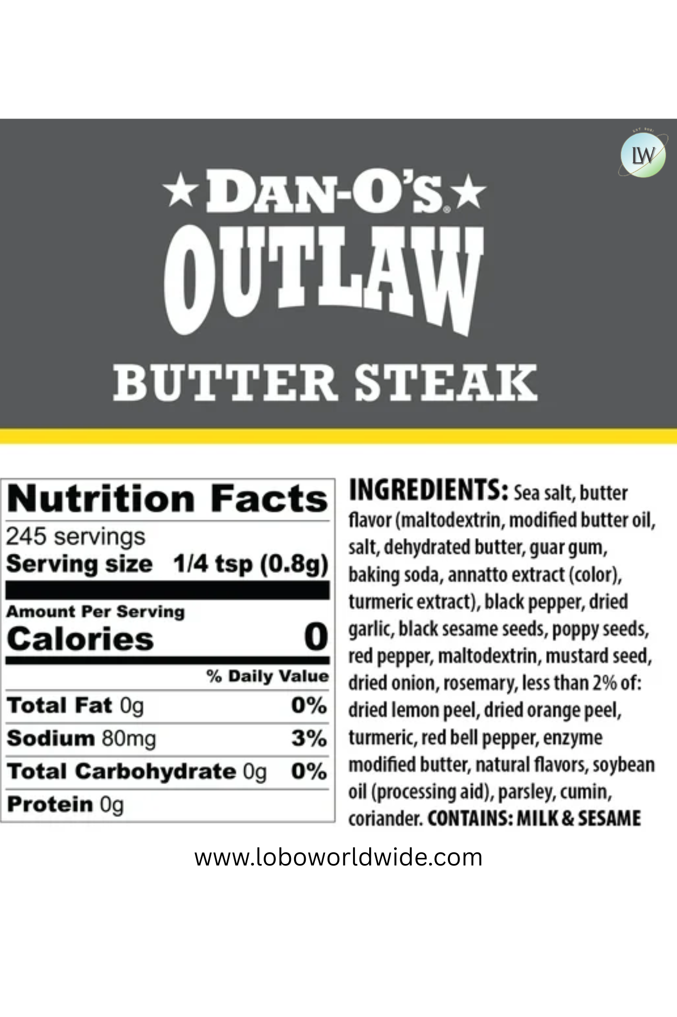 Dan-O’s Outlaw Butter Steak - All purpose seasoning great for grilling (6.9 oz)
