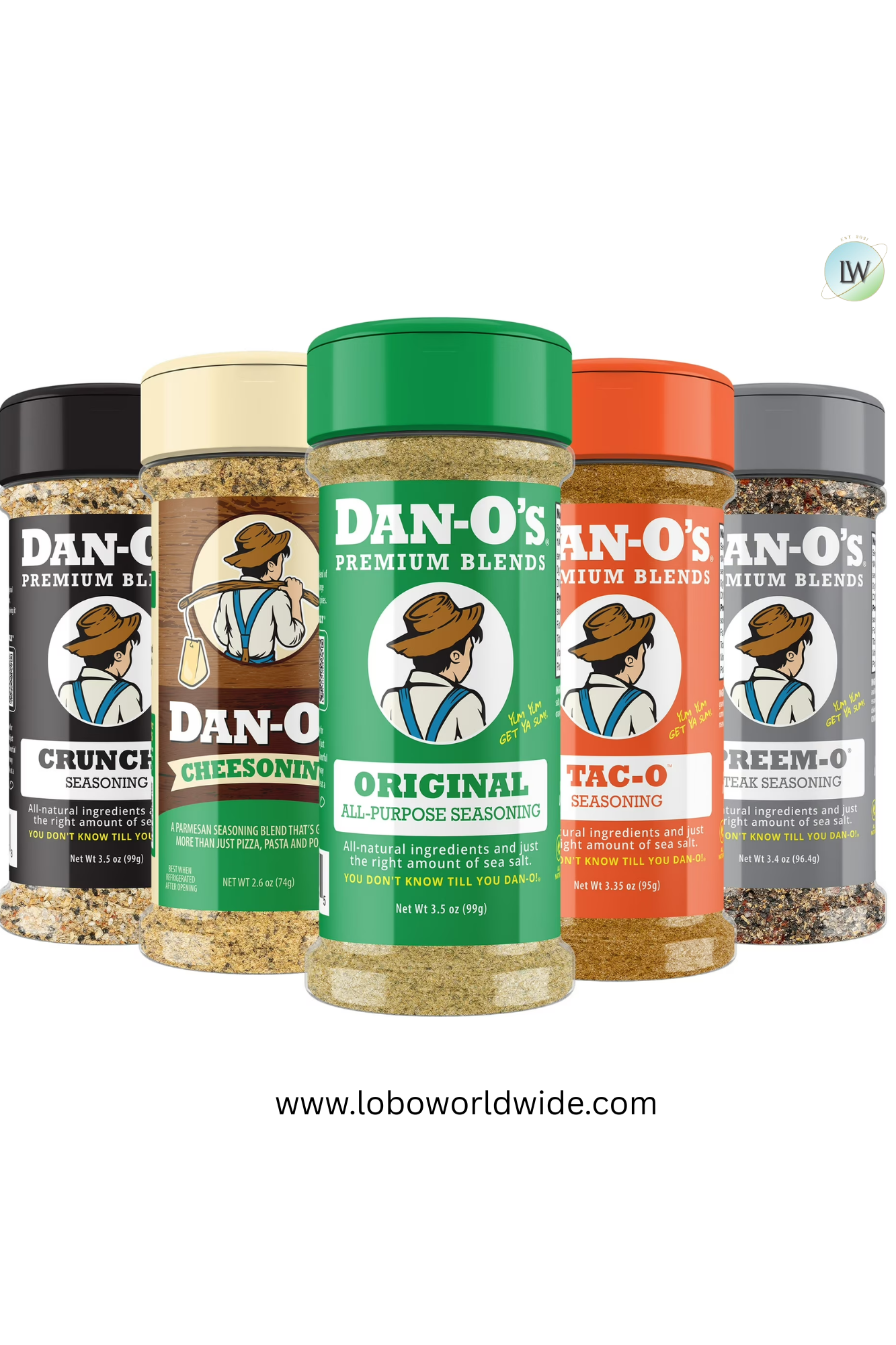 Dan-O's Seasoning - Small 5 Bottle Combo - Original, Cheesoning®, Tac-O™, Preem-O® & Crunchy™