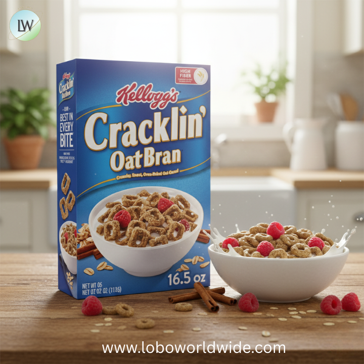 Kellogg's Cracklin' Oat Bran Breakfast Cereal, High Fiber, Made with Whole Grain Oats, 16.5 oz