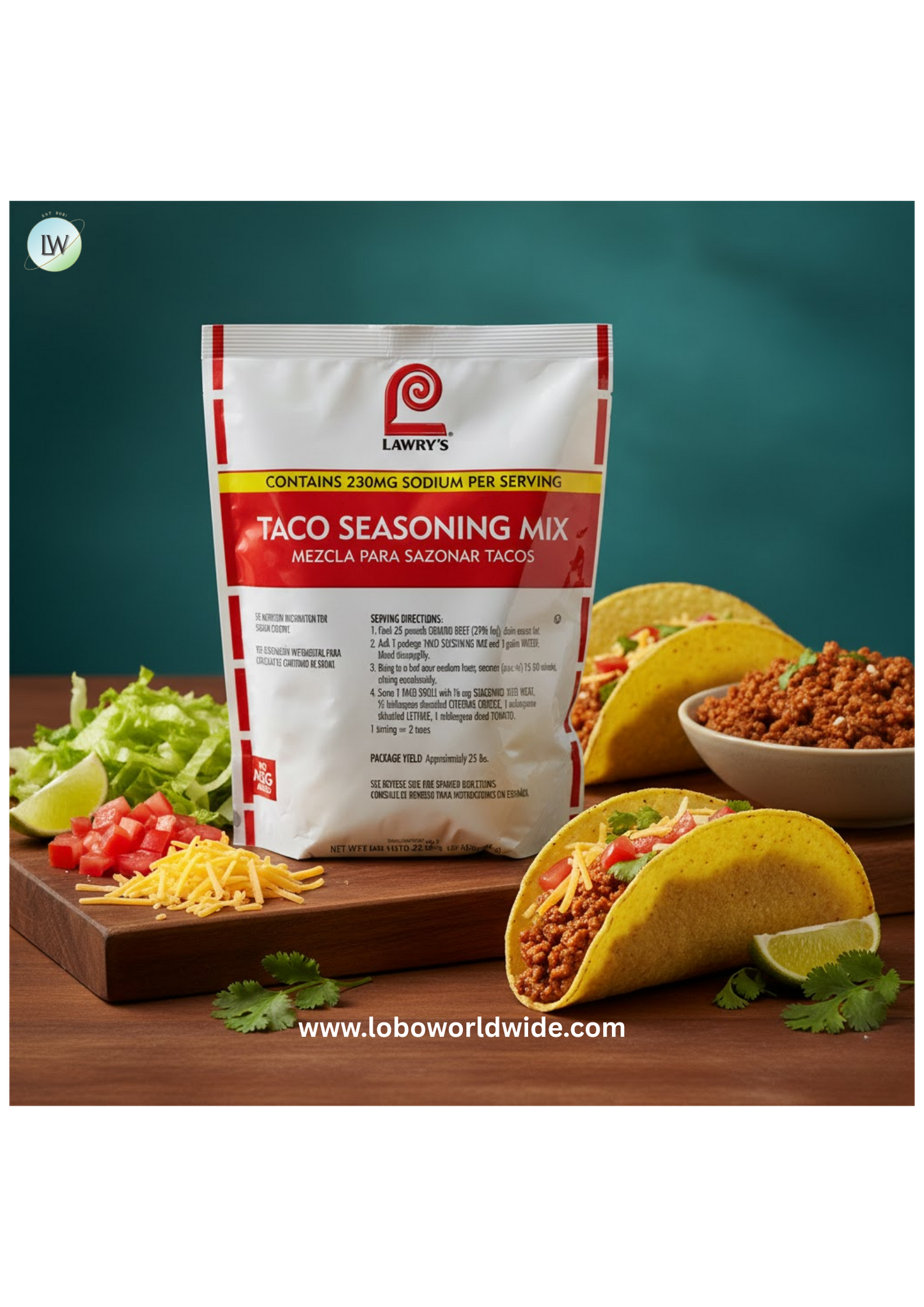 Lawry's 22 oz. Taco Seasoning Mix - 6/Case