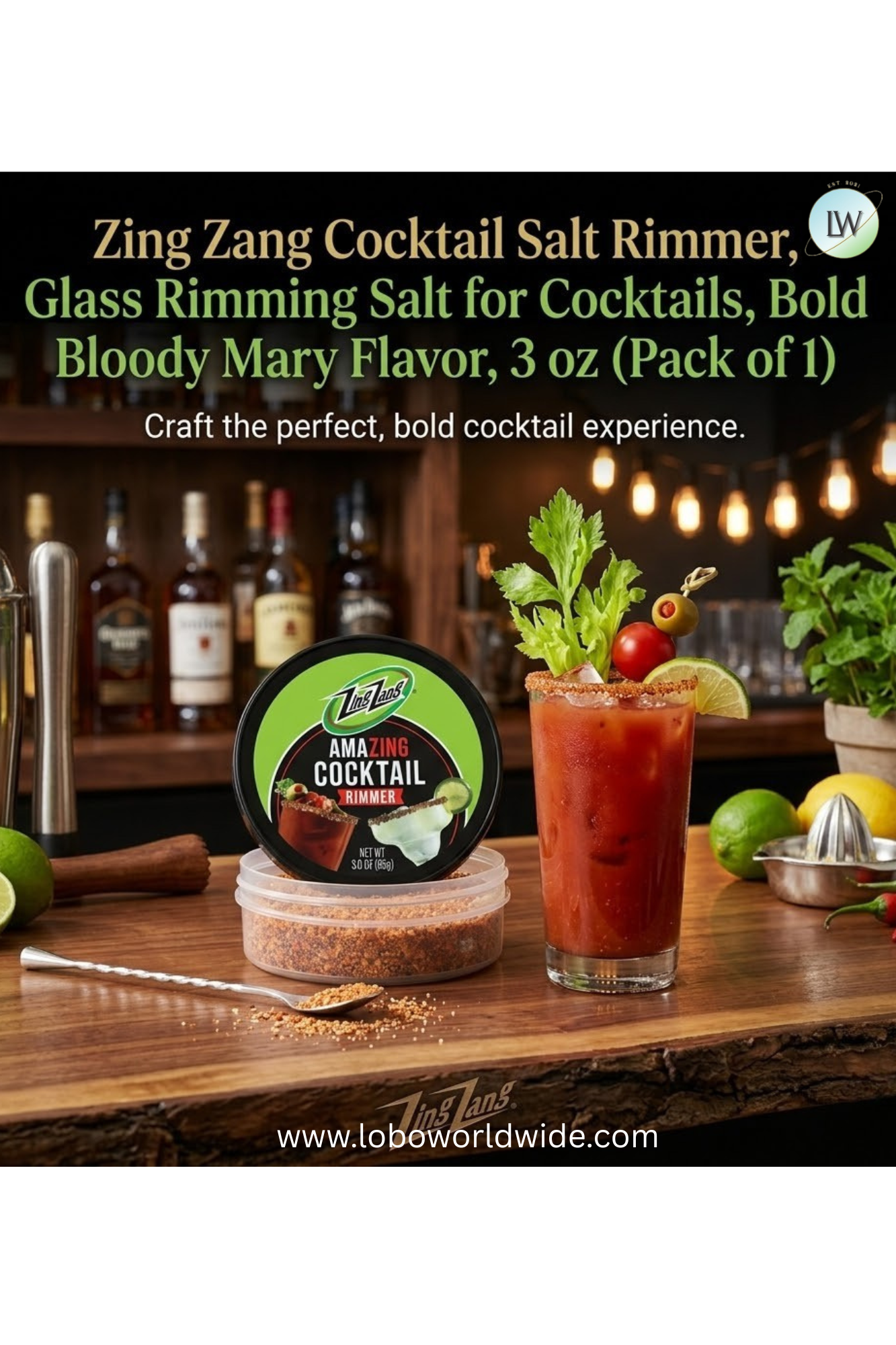 Zing Zang Cocktail Salt Rimmer, Glass Rimming Salt for Cocktails, Bold Bloody Mary Flavor, 3 oz (Pack of 1)