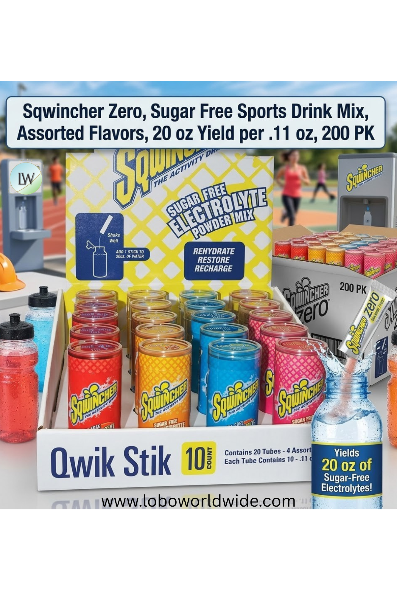 Sqwincher Zero, Sugar Free Sports Drink Mix, Assorted Flavors, 20 oz Yield per .11 oz, 200 PK