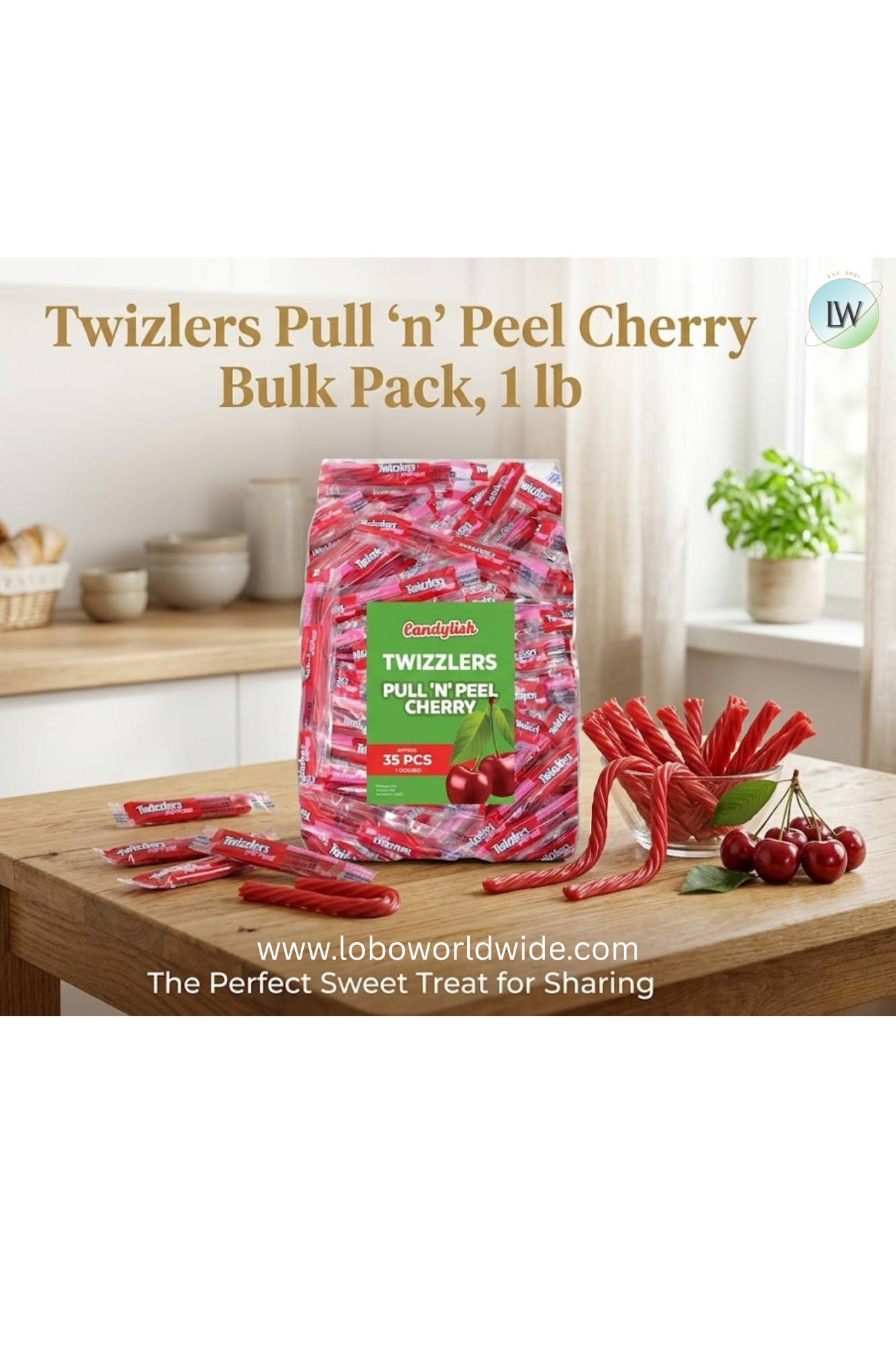 Twizlers Pull 'n' Peel Cherry Bulk Pack, 1 lb (Approx. 35 Pieces) - Fun and Delicious Cherry Flavored Licorice Candy