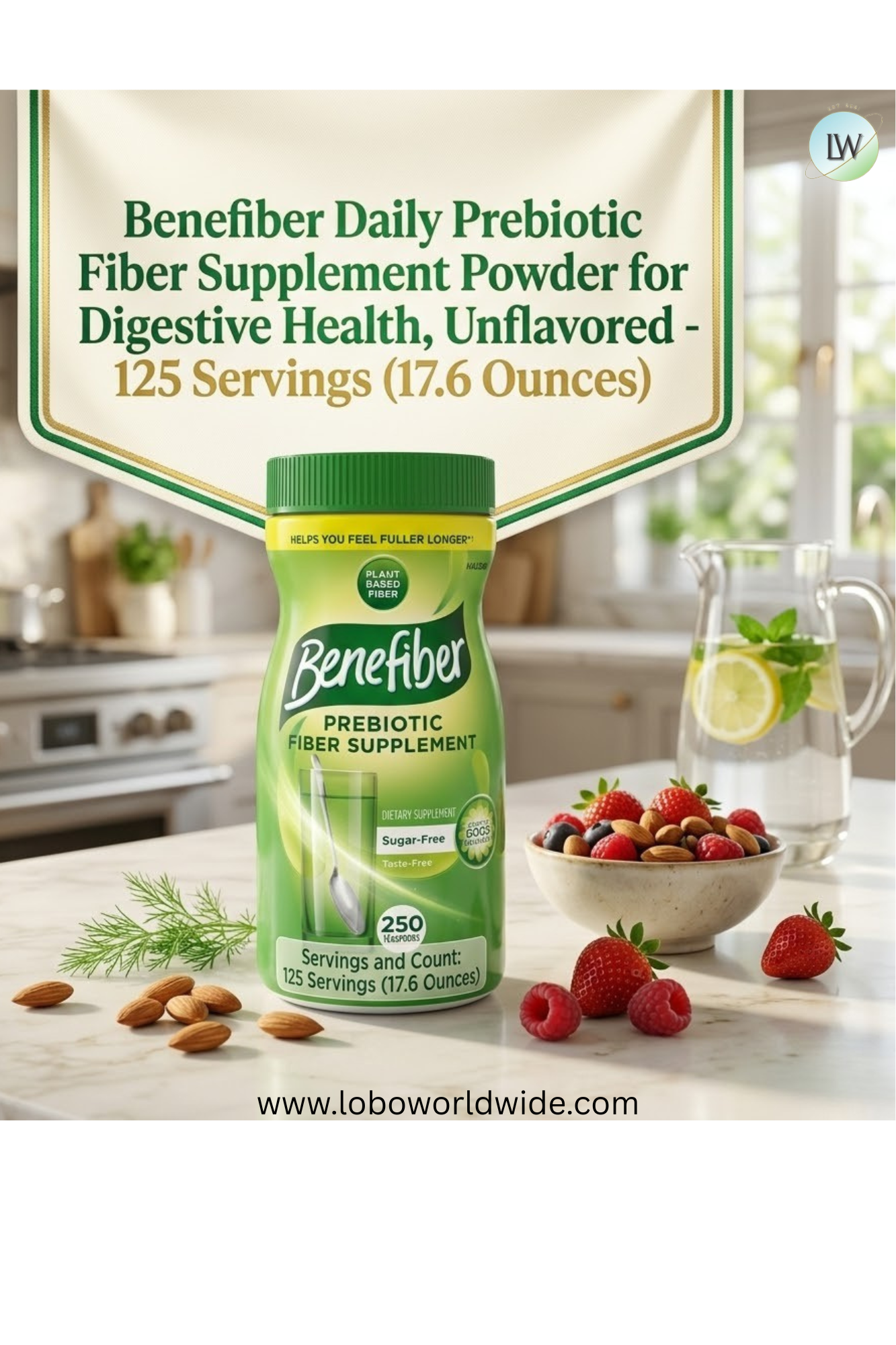Benefiber Daily Prebiotic Fiber Supplement Powder for Digestive Health, Unflavored - 125 Servings (17.6 Ounces)