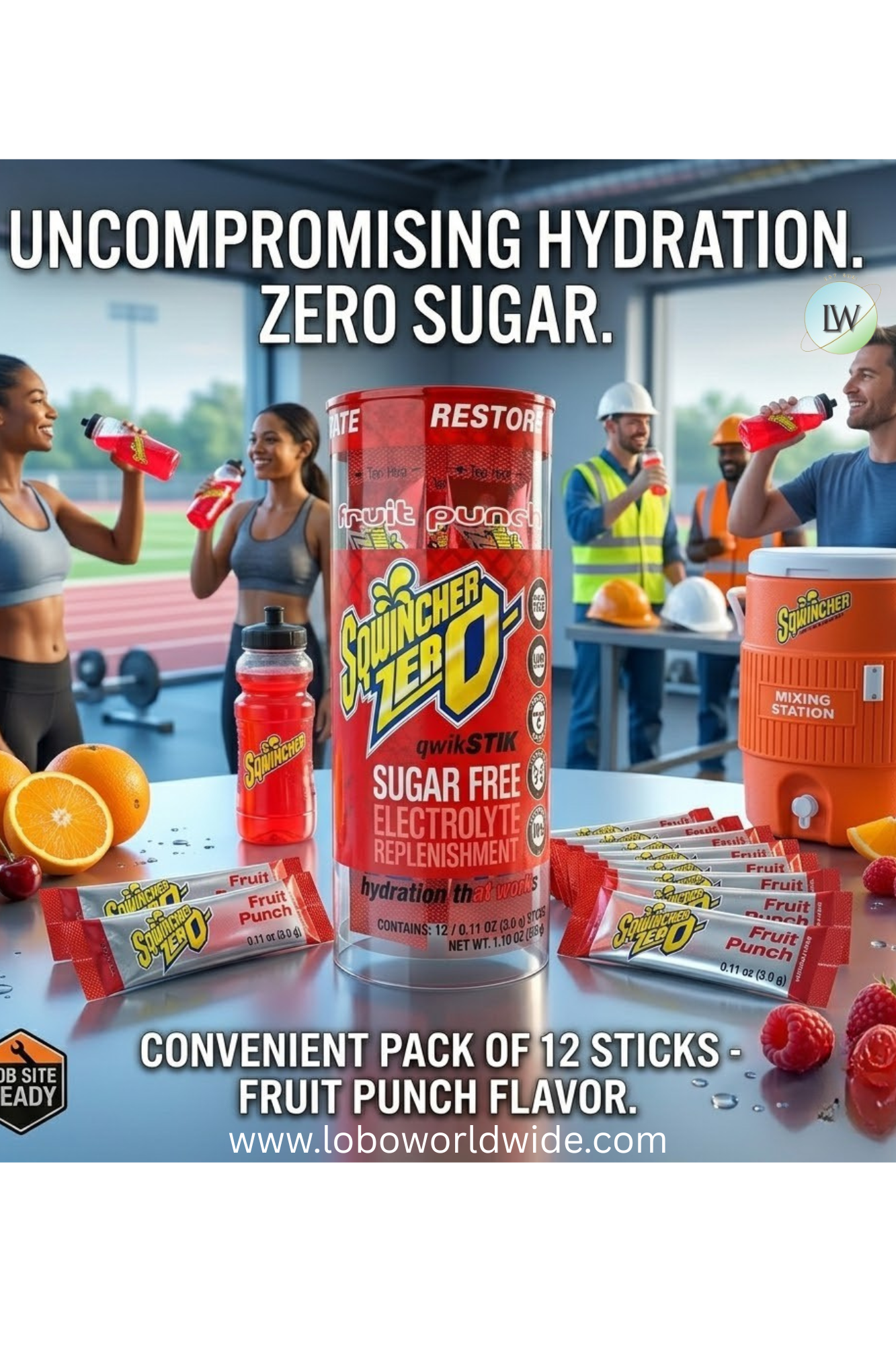 Sqwincher Qwik Stik ZERO Series Drink Mix, Sugar-Free, Powder, Fruit Punch Flavor, 0.11 oz Stick - (Pack of 12)