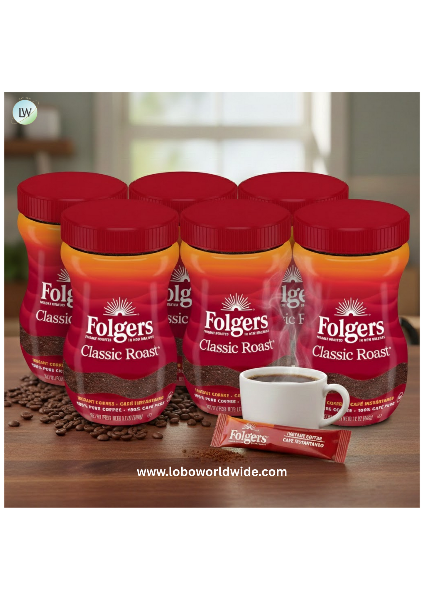 Folgers Classic Roast Instant Coffee Crystals, 12 Ounces (Pack of 6)