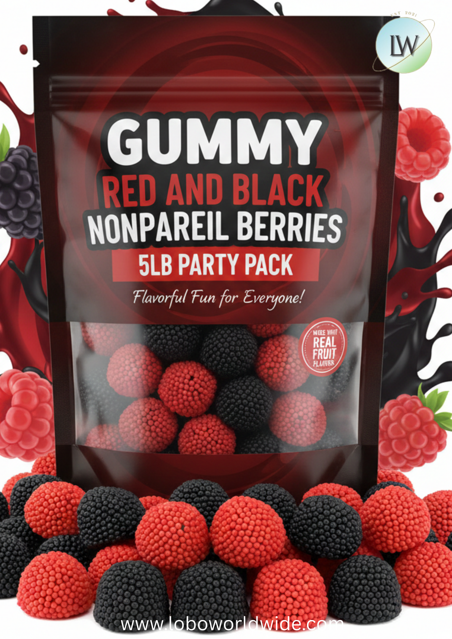 Gummy Red And Black Nonpareil Berries(Various Sizes)