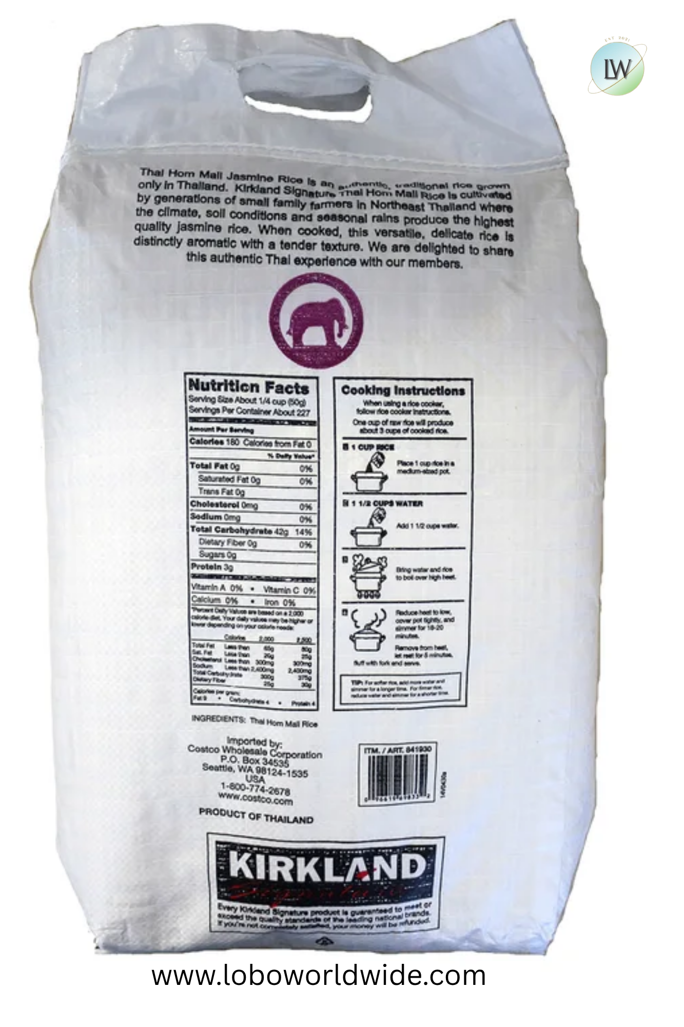Kirkland Signature, Thai Hom Mali Jasmine Rice, 25 lbs