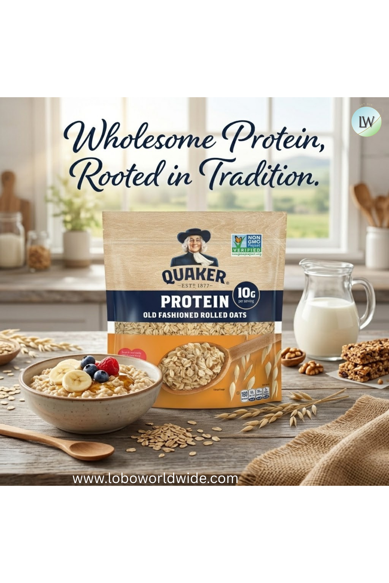 Quaker Protein Old Fashioned Rolled Oats, 16 oz Bag