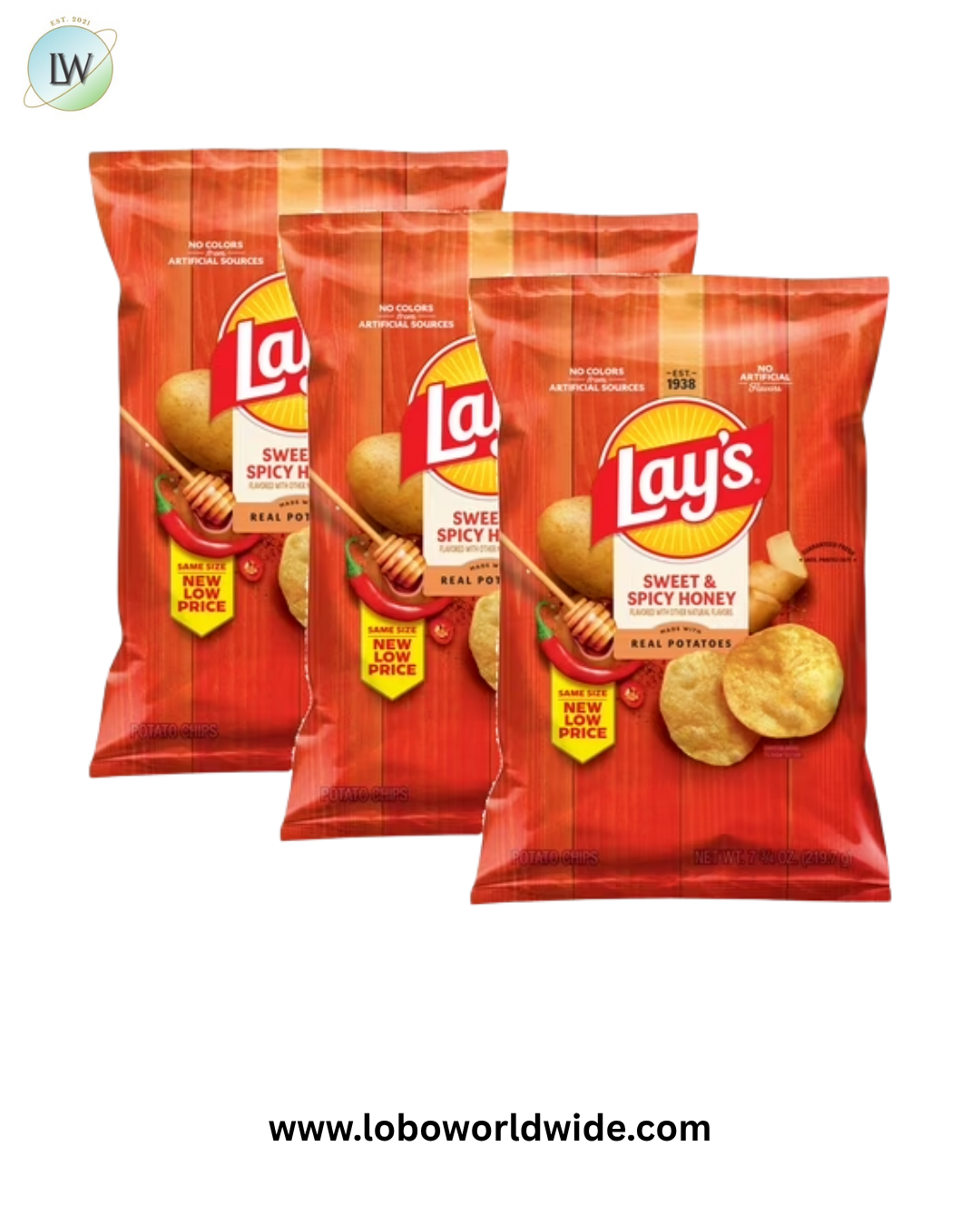 (3 pack) Lay's Potato Chips Sweet and Spicy Honey 7.75 oz, Bag