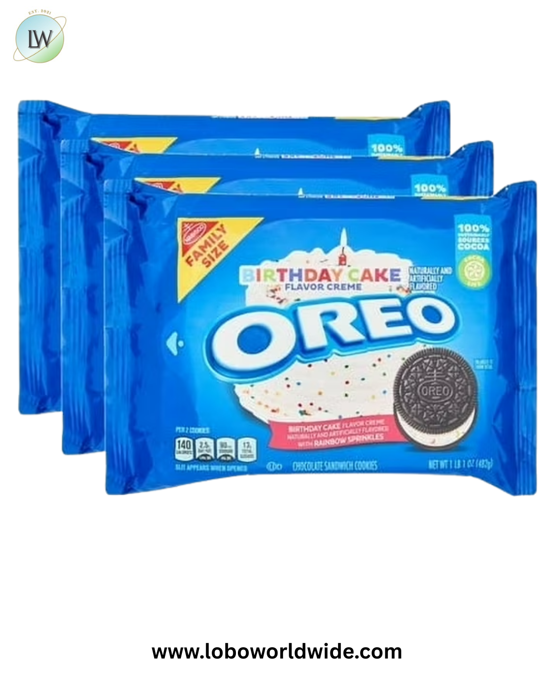 (3 pack) OREO Birthday Cake Creme Chocolate Sandwich Cookies, Family Size, 17 oz