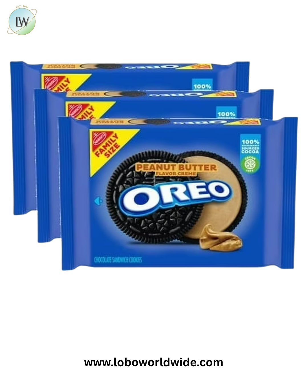 (3 pack) OREO Peanut Butter Creme Chocolate Sandwich Cookies, Family Size, 17 oz