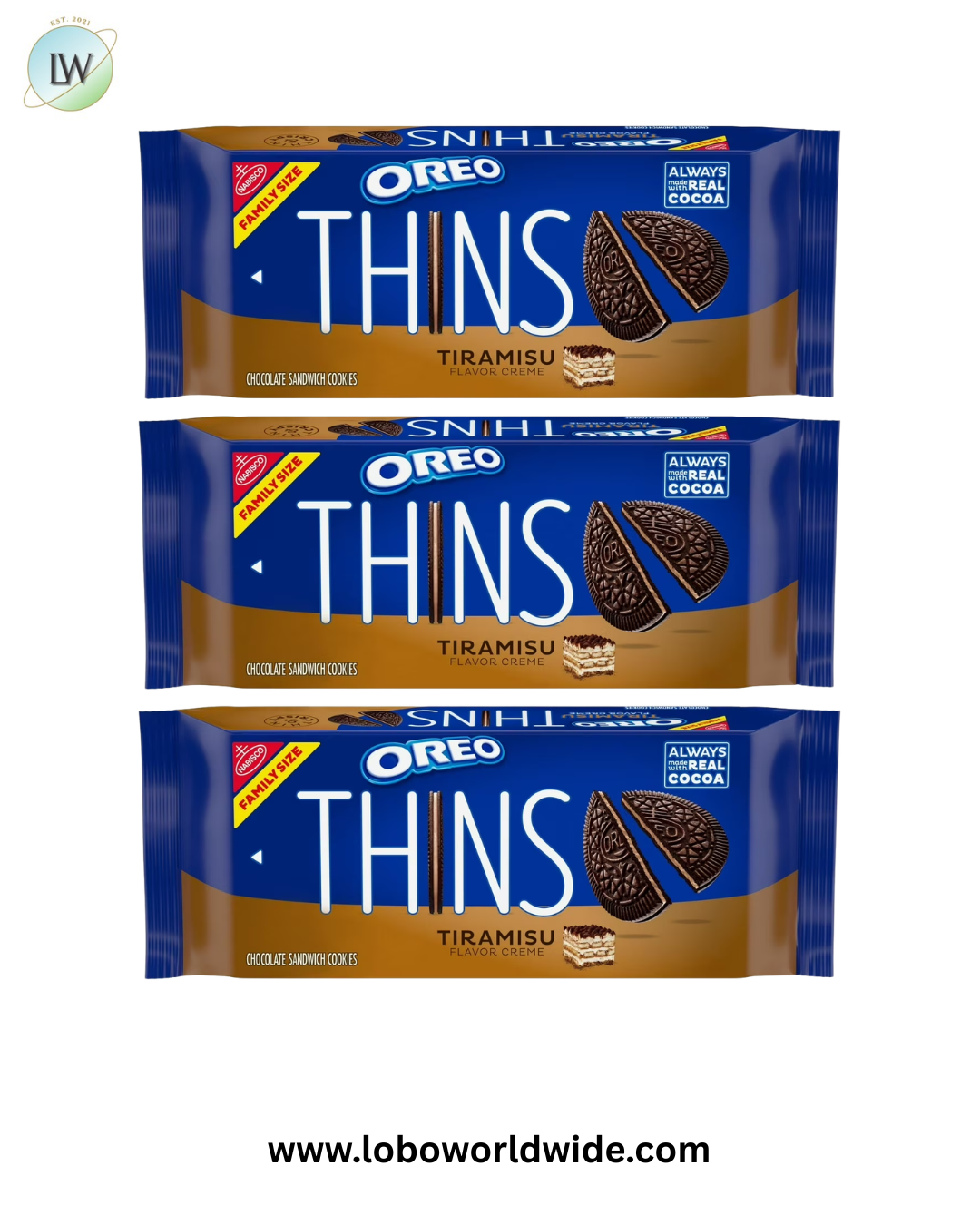 (3 pack) OREO Thins Tiramisu Creme Chocolate Sandwich Cookies, Family Size, 11.78 oz