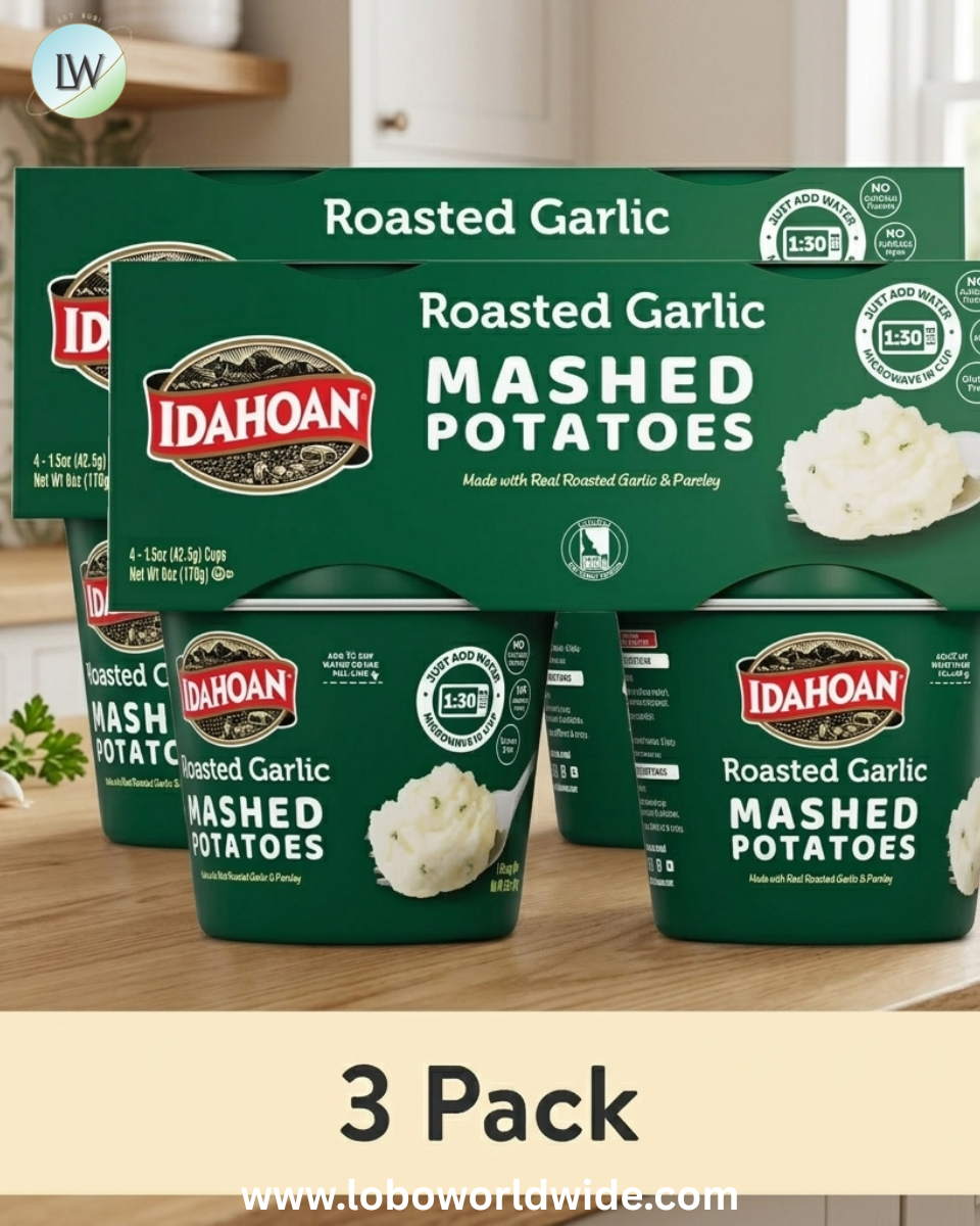(3 pack) Idahoan Roasted Garlic Mashed Potatoes Cups, 1.5 oz, 4 Count