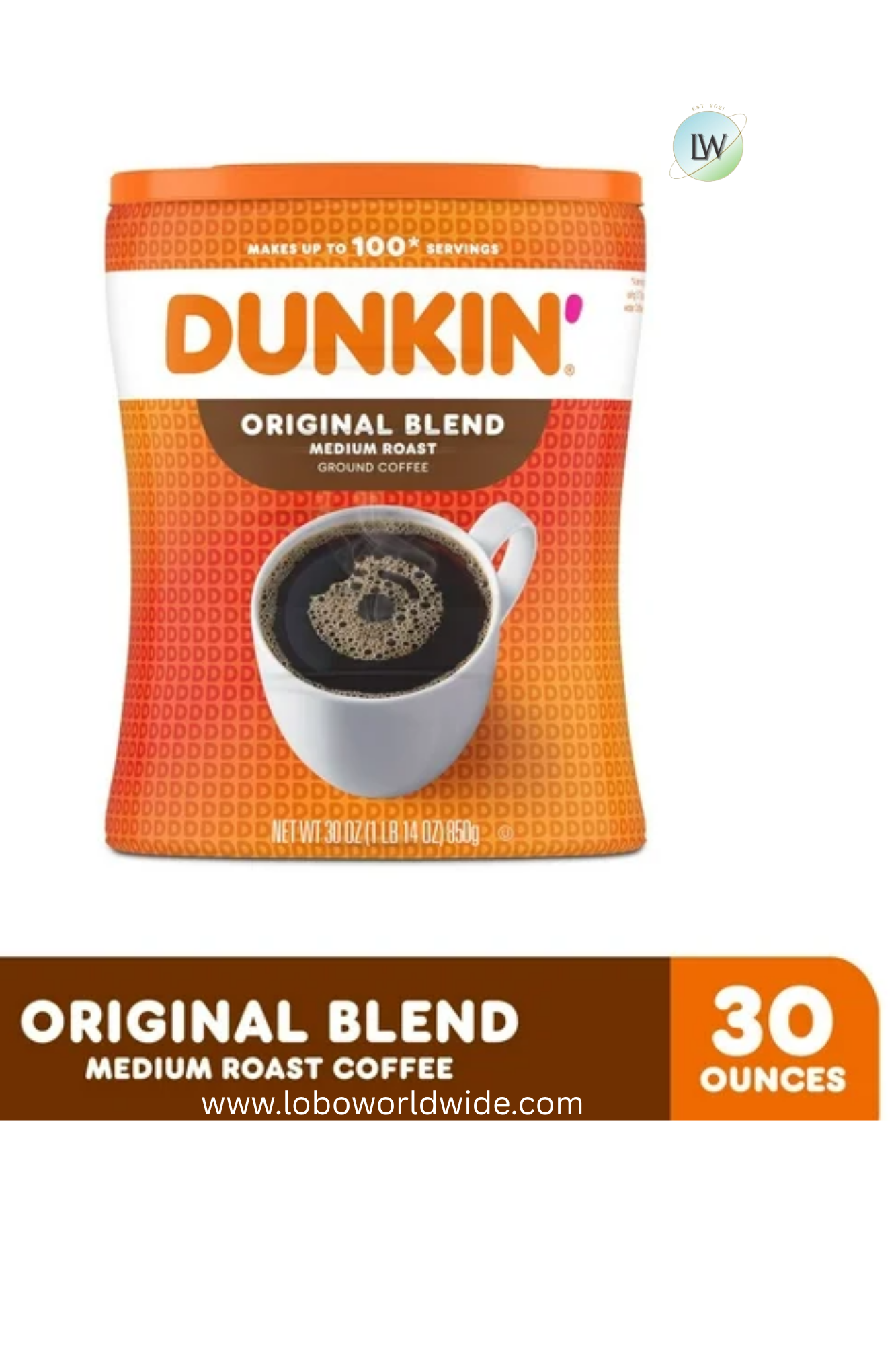 Dunkin’ Decaf Medium Roast Ground Coffee, 30 oz Canister