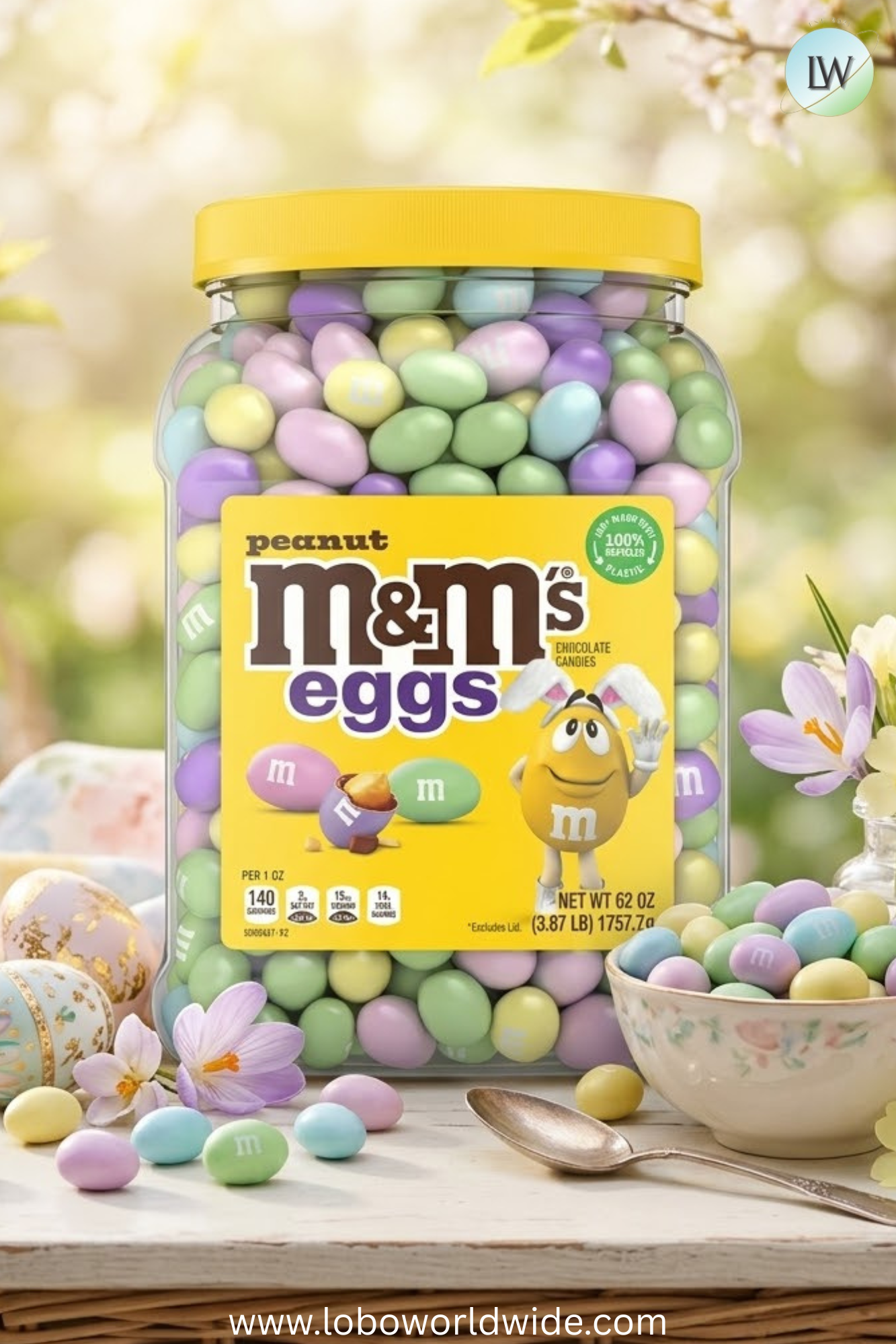 M&M'S Peanut Chocolate Pastel Easter Candy Jar 62 oz.