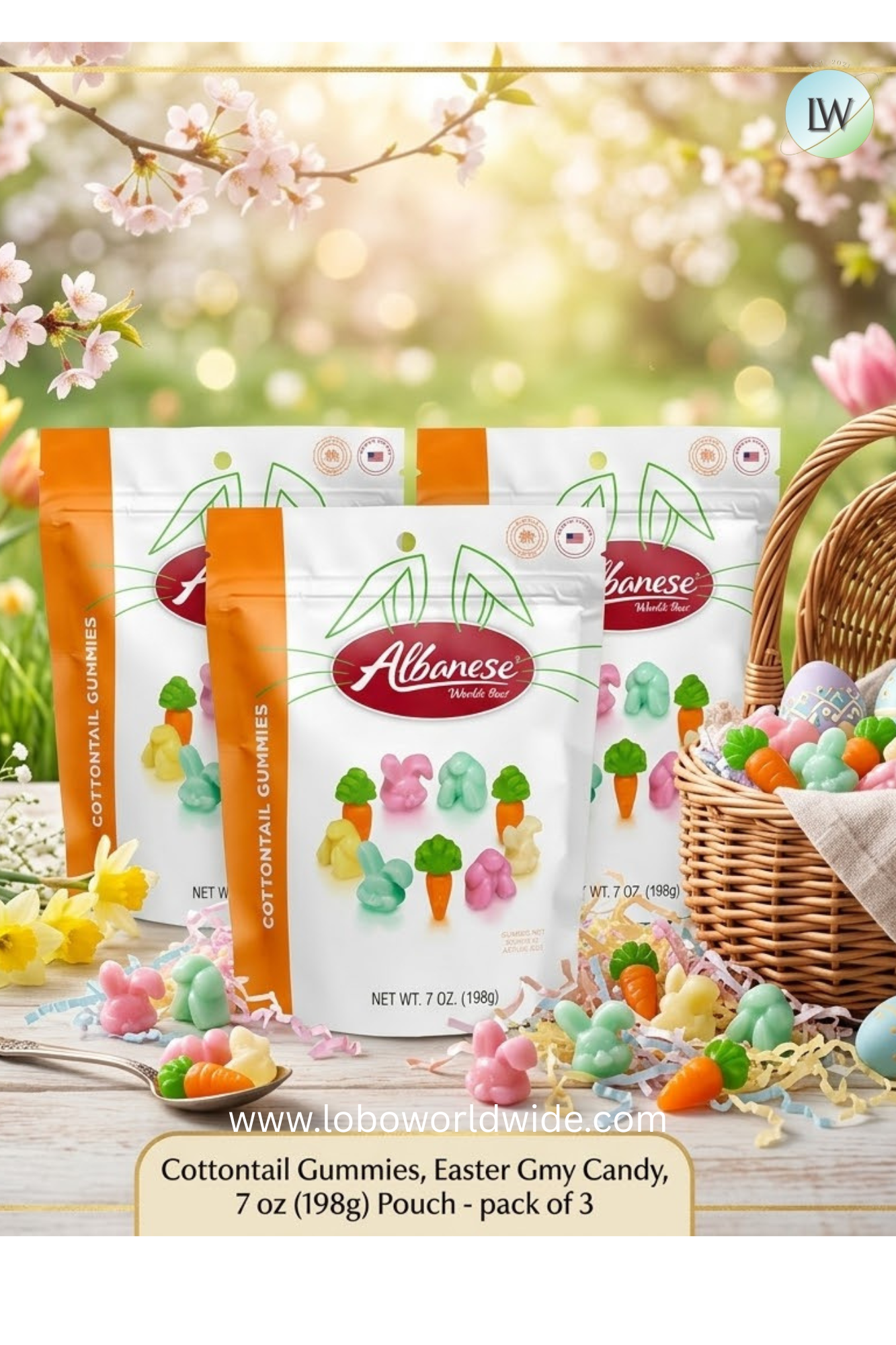 Albanese Cottontail Gummies, Easter Gummy Candy, 7 oz (198g) Pouch - pack of 3