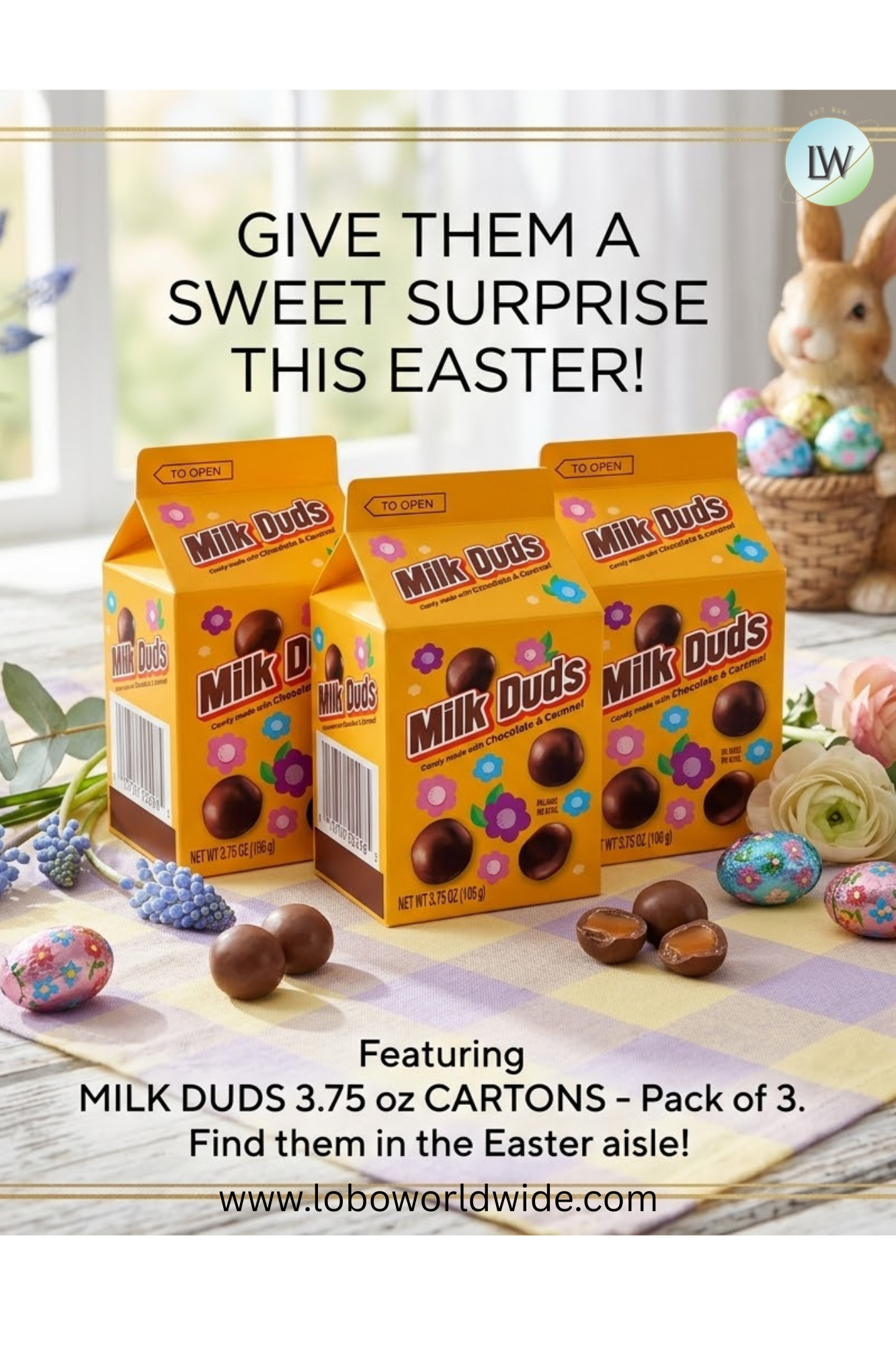 Milk Duds Chocolate and Caramel, Easter Candy Carton, 3.75 oz - pack of 3