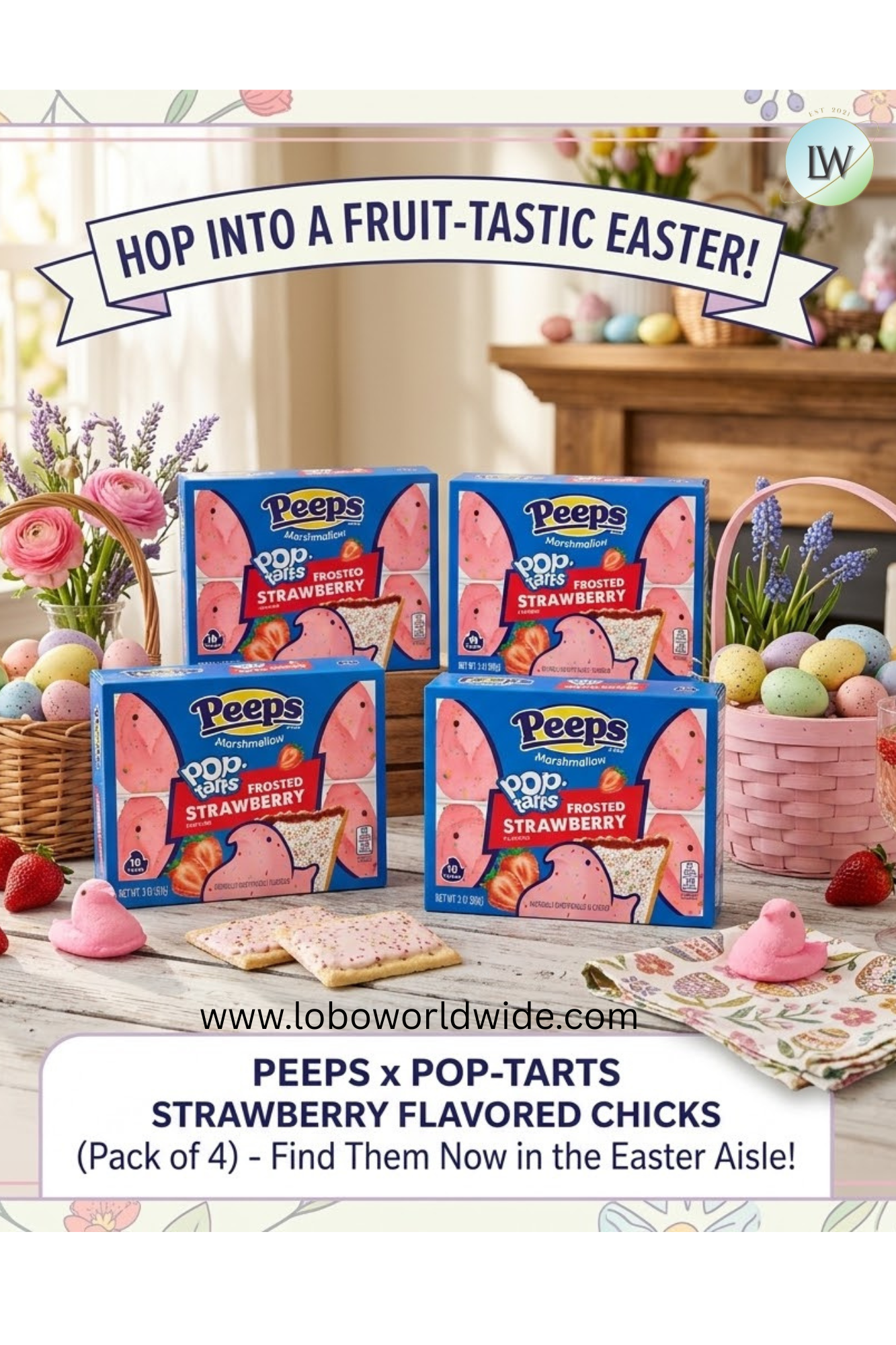 PEEPS, POP-TARTS Frosted Strawberry Flavored Marshmallow Chicks, Easter Candy, 10ct (3.0 oz) - pack of 4