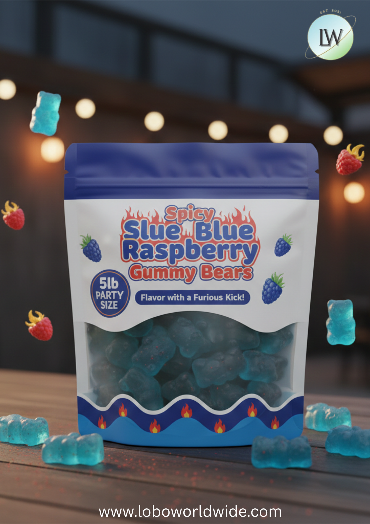 Spicy Blue Raspberry Gummy Bears(Various Sizes)