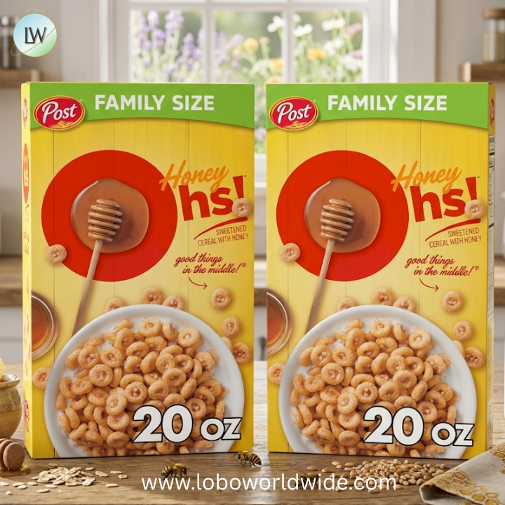 Honey Ohs! Family Size Cereal, Crunchy Breakfast Cereal Os Made with Sweetened Corn, Oats and Rice.