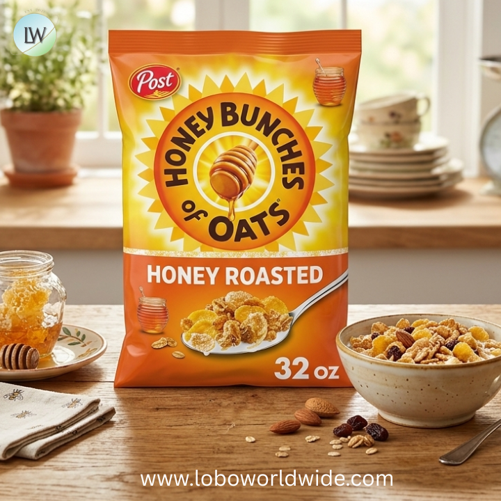 Honey Bunches of Oats Honey Roasted Breakfast Cereal with Oats and Granola Clusters, Low Fat made with Whole Grain Cereal.