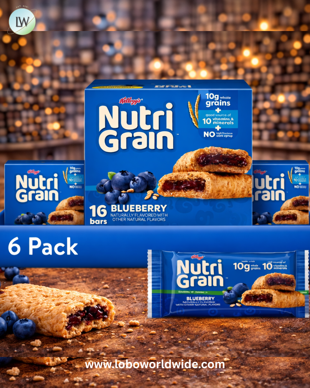 Nutri-Grain Blueberry Chewy Breakfast Bars, Made with 10g Kellogg's Whole Grains, 20.8 oz, 16 Count