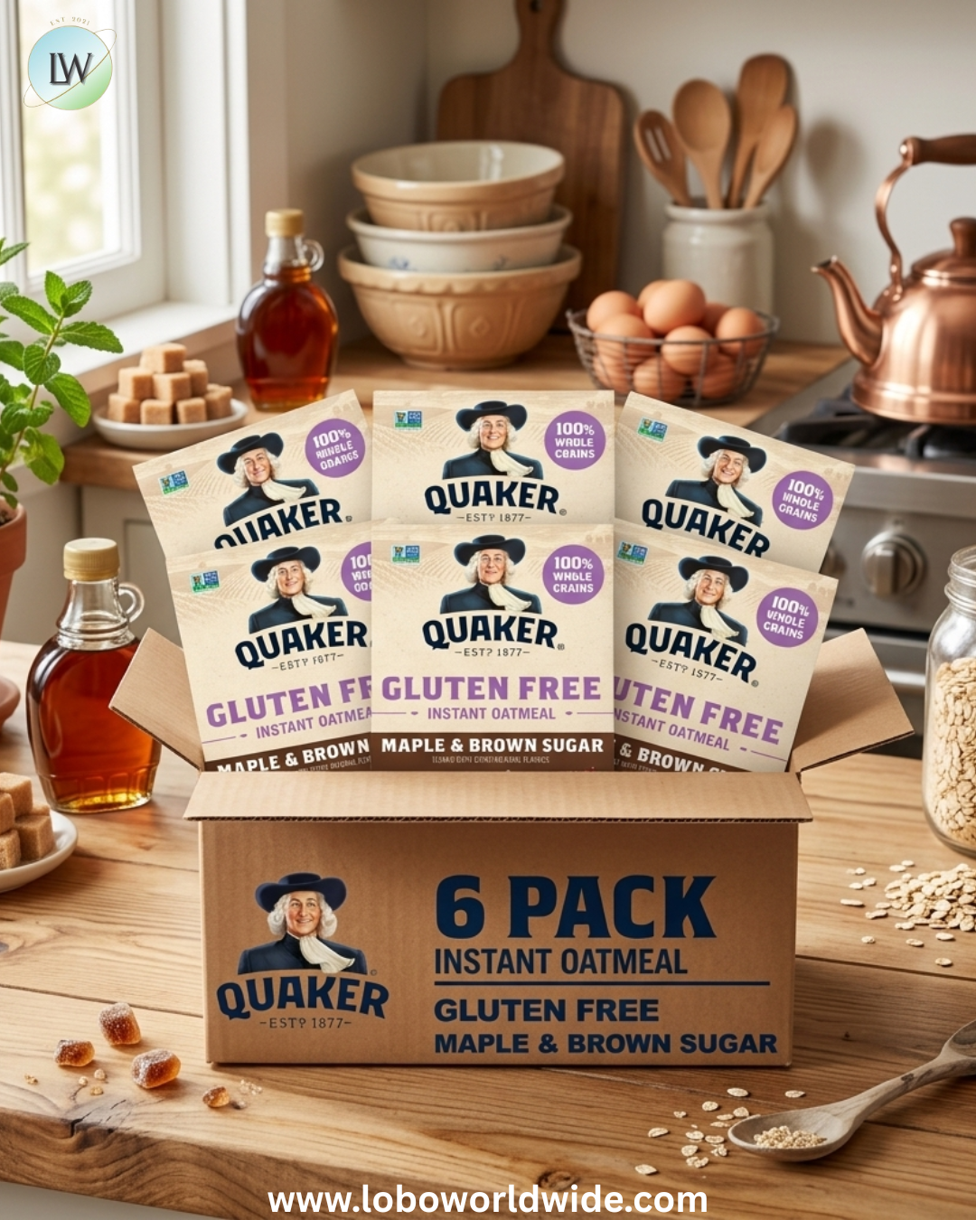 (6 pack) Quaker Instant Oatmeal, Gluten Free, Maple Brown Sugar, 8 Packets