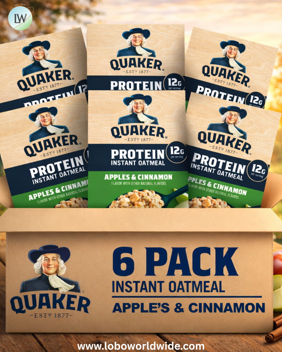 Quaker Protein Instant Oatmeal, Apples & Cinnamon, 12g Protein per Serving, Whole Grains, 2.11 oz Packets, (6 Pack)