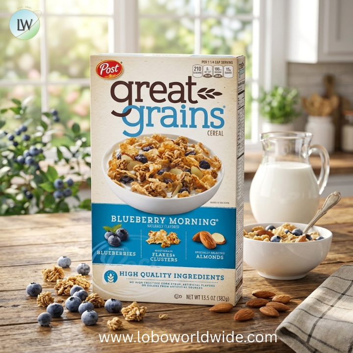 Post Great Grains Blueberry Morning Cereal, 13.5 Ounce -- 12 per case.