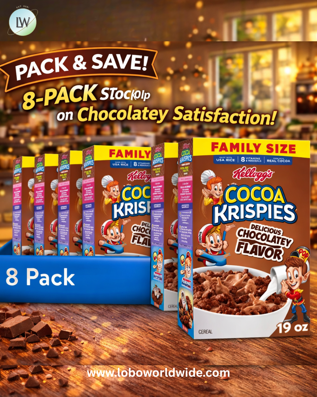 Kellogg's Cocoa Krispies Breakfast Cereal, Kids Snacks, Family Breakfast, Family Size, Chocolatey Flavor, 19oz Box (1 Box)