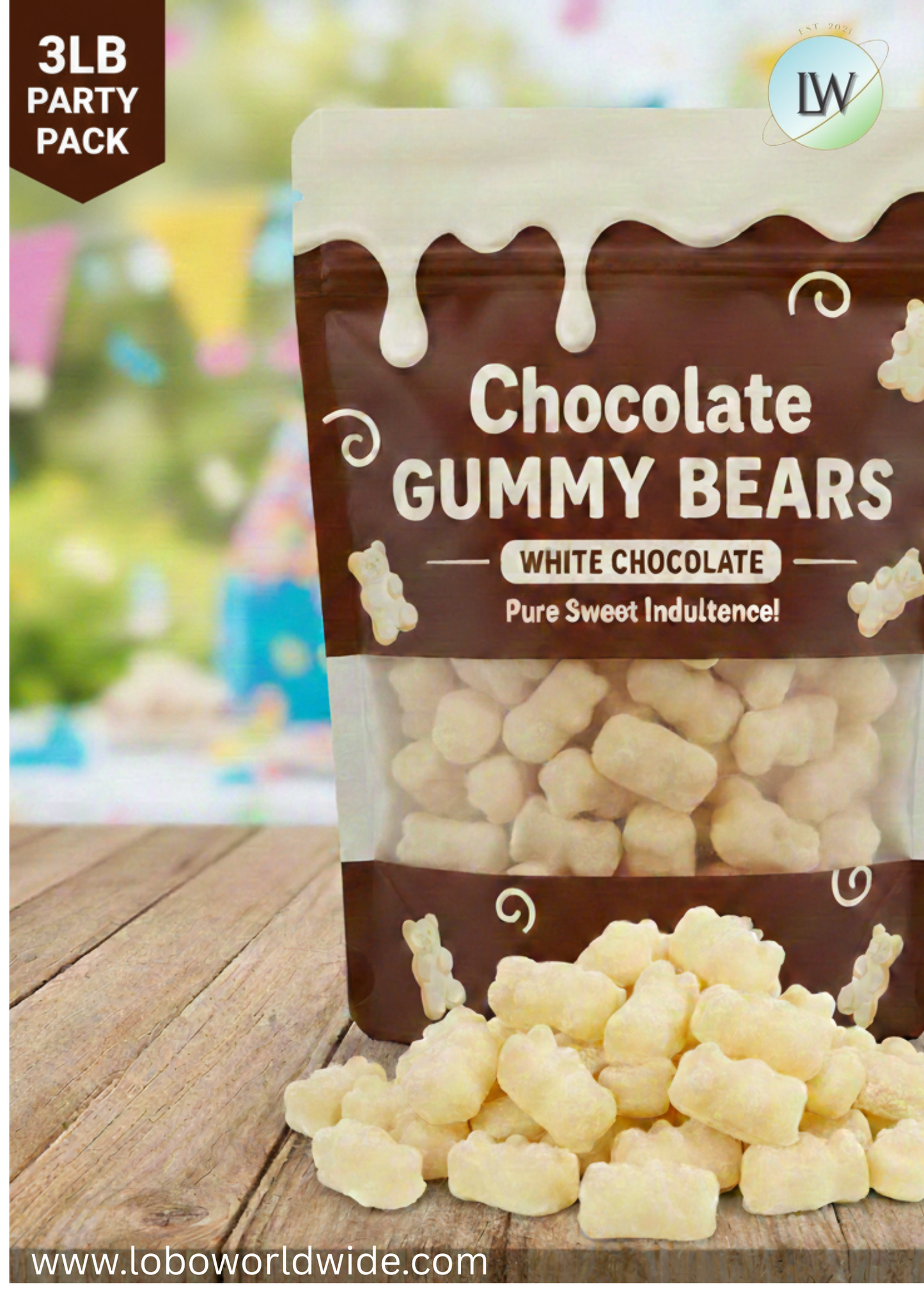 Chocolate Covered Gummy Bears – White Chocolate(Various Sizes)