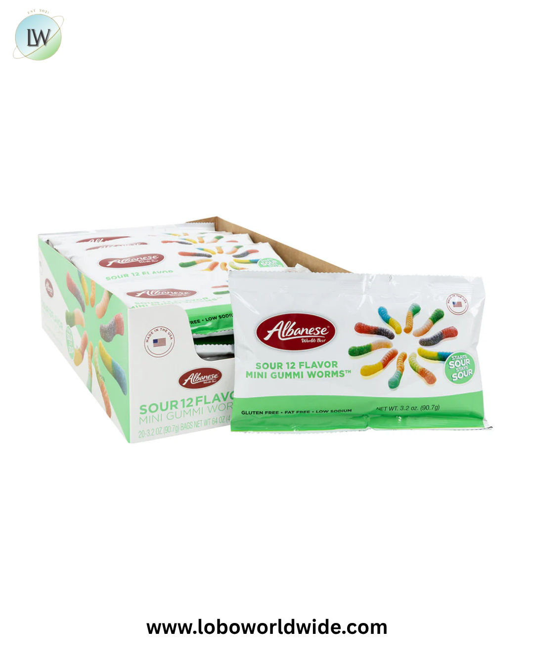 Albanese 12 Flavor Sour Mini Gummi Worms Bags - 20ct