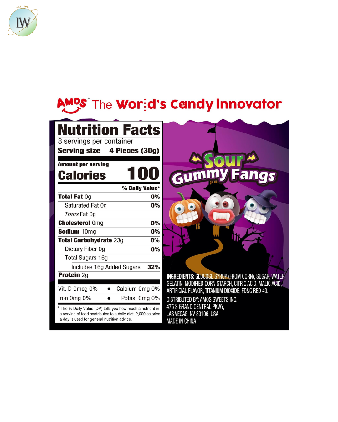 Amos Sour Gummy Fangs, 8.47 oz.