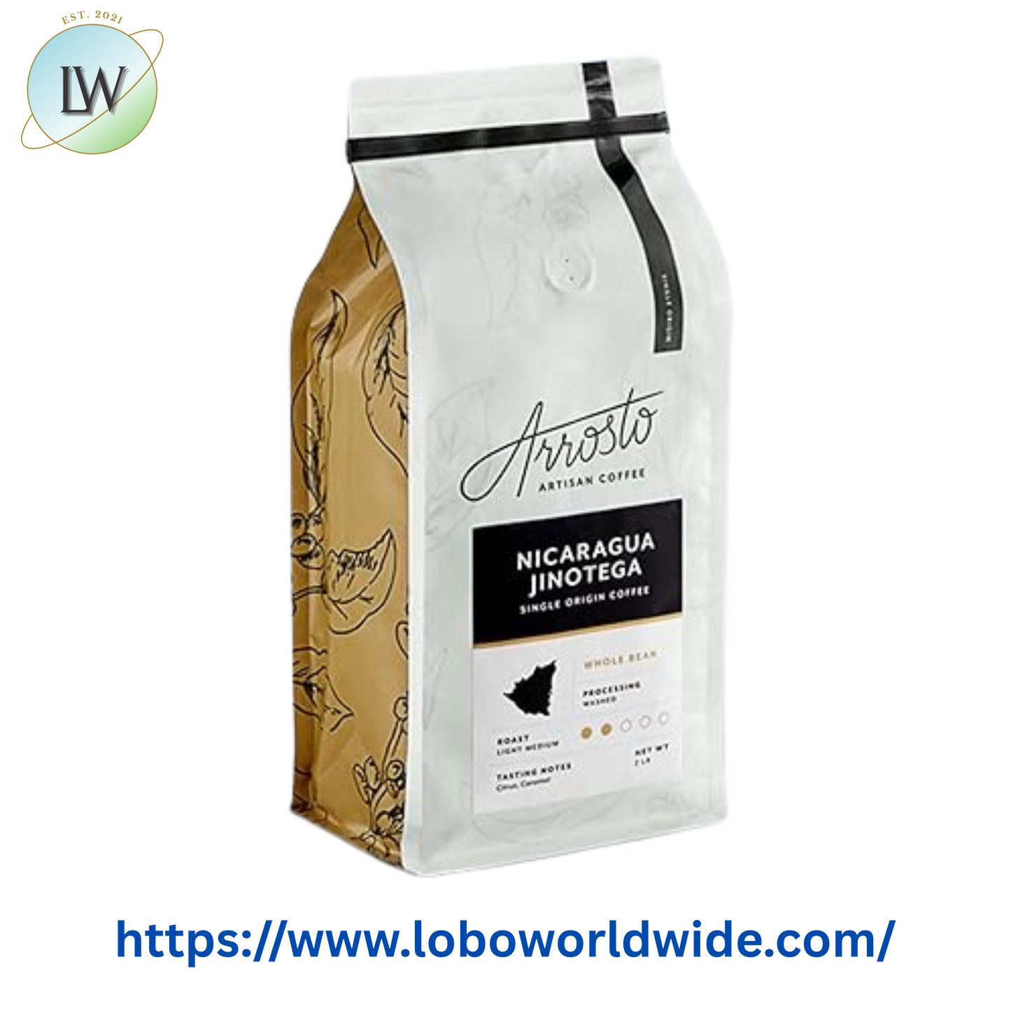 Arrosto Nicaragua Jinotega Single Origin Whole Bean Coffee 2 lb.