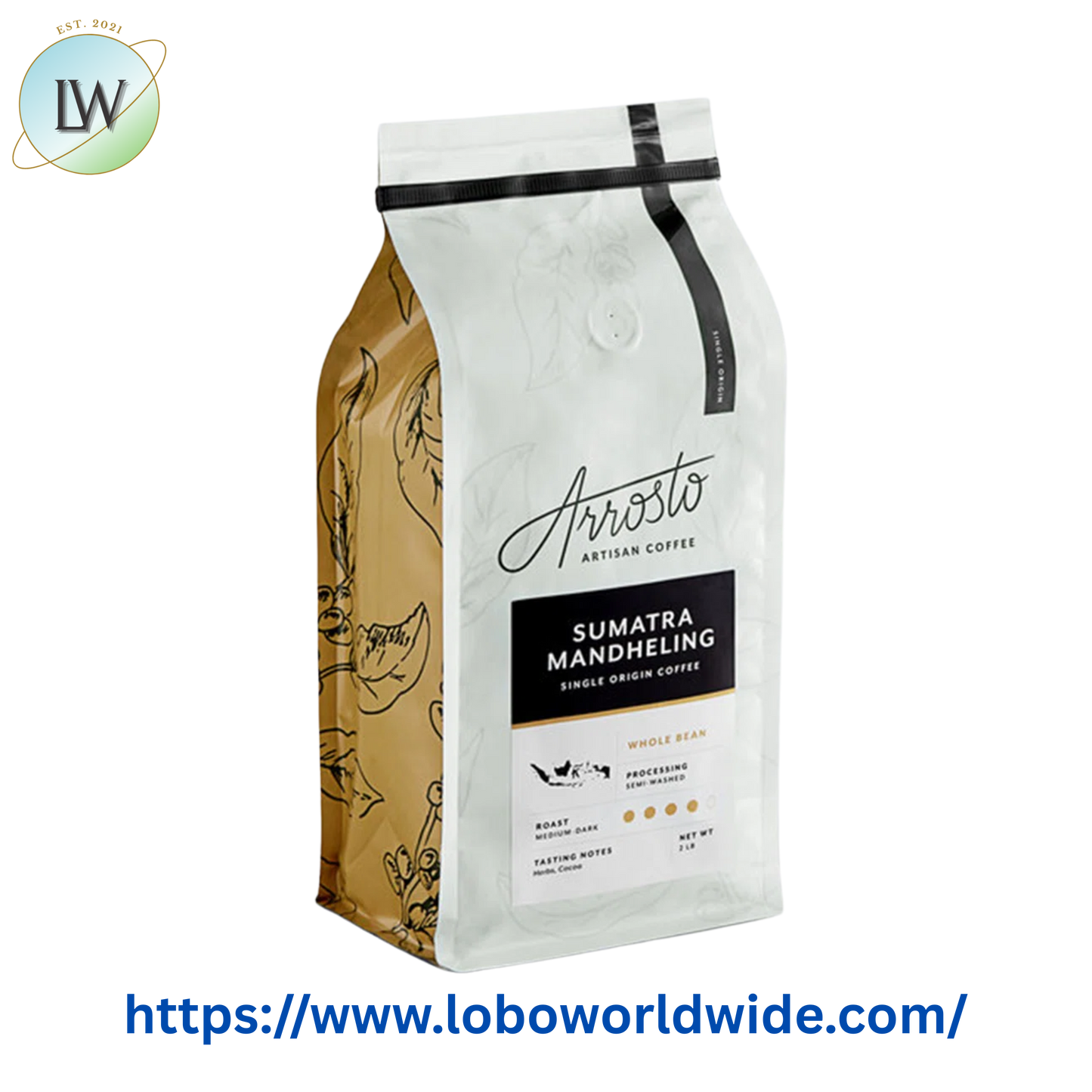 Arrosto Sumatra Mandheling Single Origin Whole Bean Coffee 2 lb.