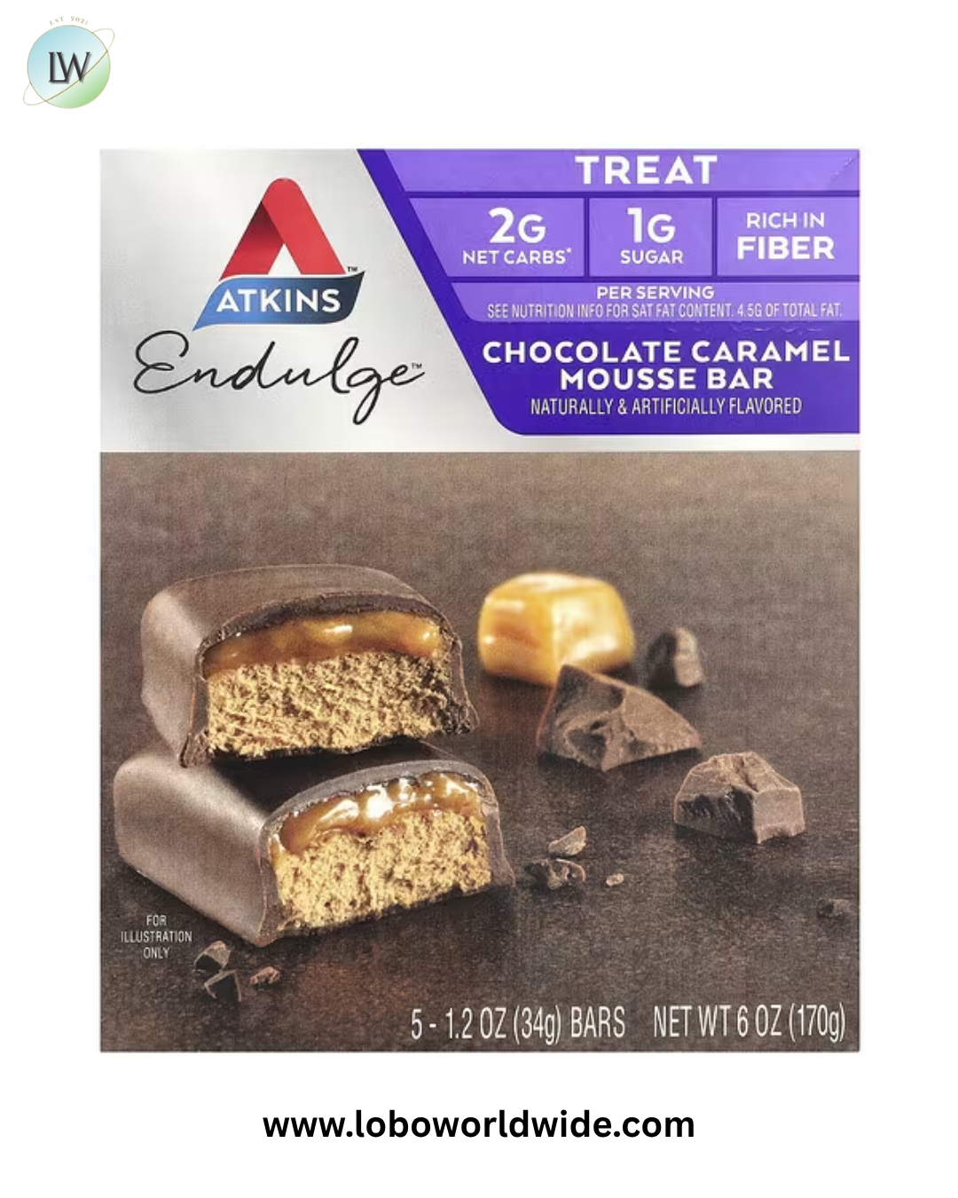 Atkins, Endulge™, Chocolate Caramel Mousse Bar, 5 Bars, 1.2 oz (34 g) Each