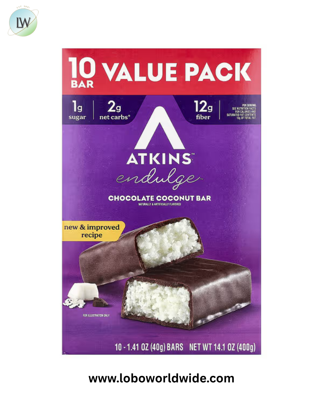 Atkins, Endulge™, Chocolate Coconut Bar, 10 Bars, 1.41 oz (40 g) Each