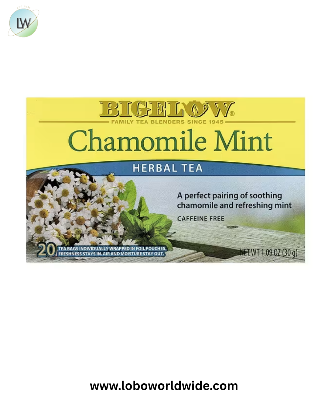 Bigelow, Herbal Tea, Chamomile Mint, Caffeine Free, 20 Tea Bags, 1.09 oz (30 g)