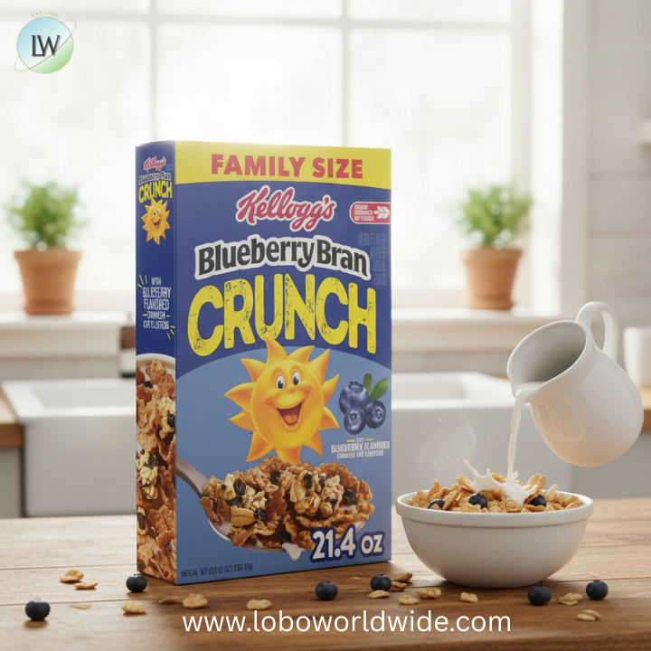 Kellogg's Blueberry Bran Crunch Breakfast Cereal, Family Breakfast, Fiber Cereal, Family Size, Original, 21.4oz Box (1 Box)