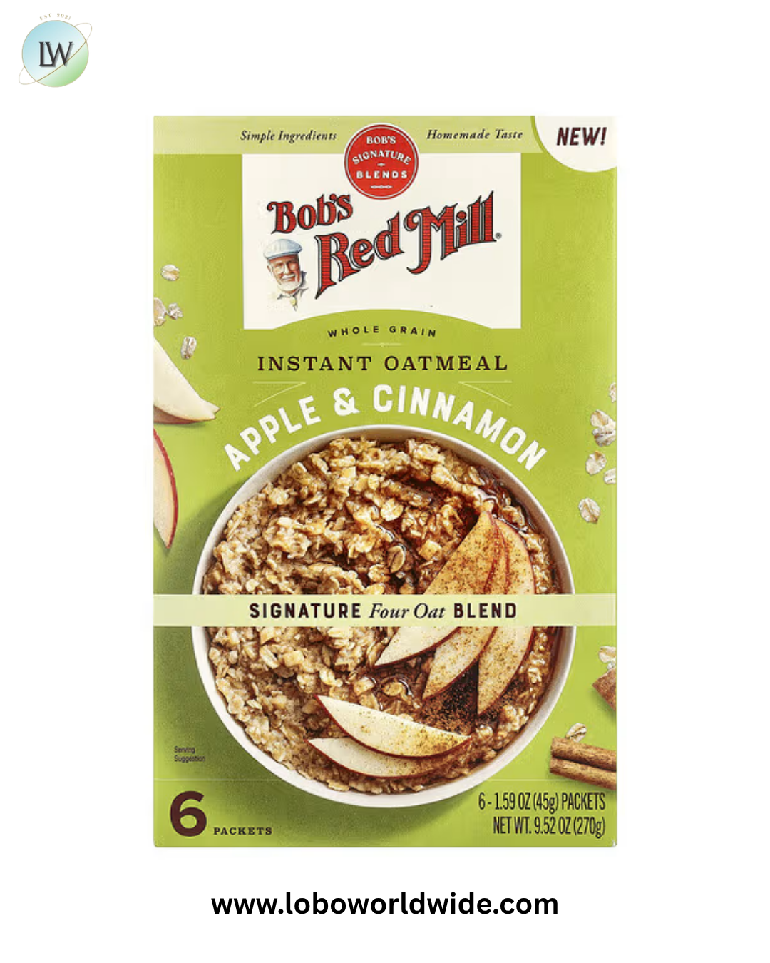 Bob's Red Mill, Instant Oatmeal, Whole Grain, Apple & Cinnamon, 6 Packets, 1.59 oz (45 g) Each
